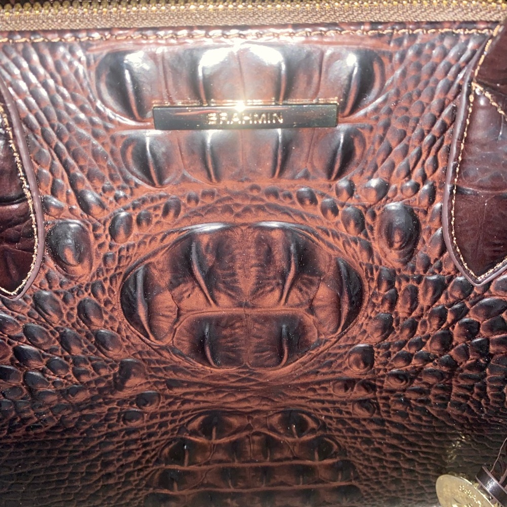 Brahmin Dark Brown Croc-Embossed Satchel Cocoa Ombré Melbourne like New - Picture 2 of 10